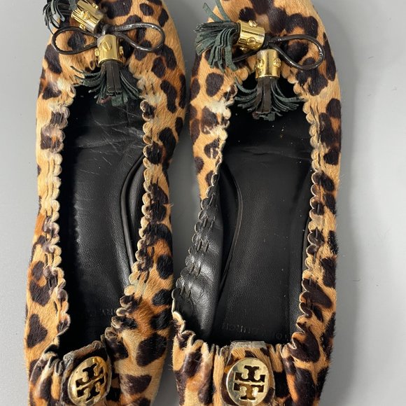 Tory Burch Brown Abbey Ballerina w/Tassel Leather Leopard Slip-on Flats, 8.5 - Picture 10 of 12